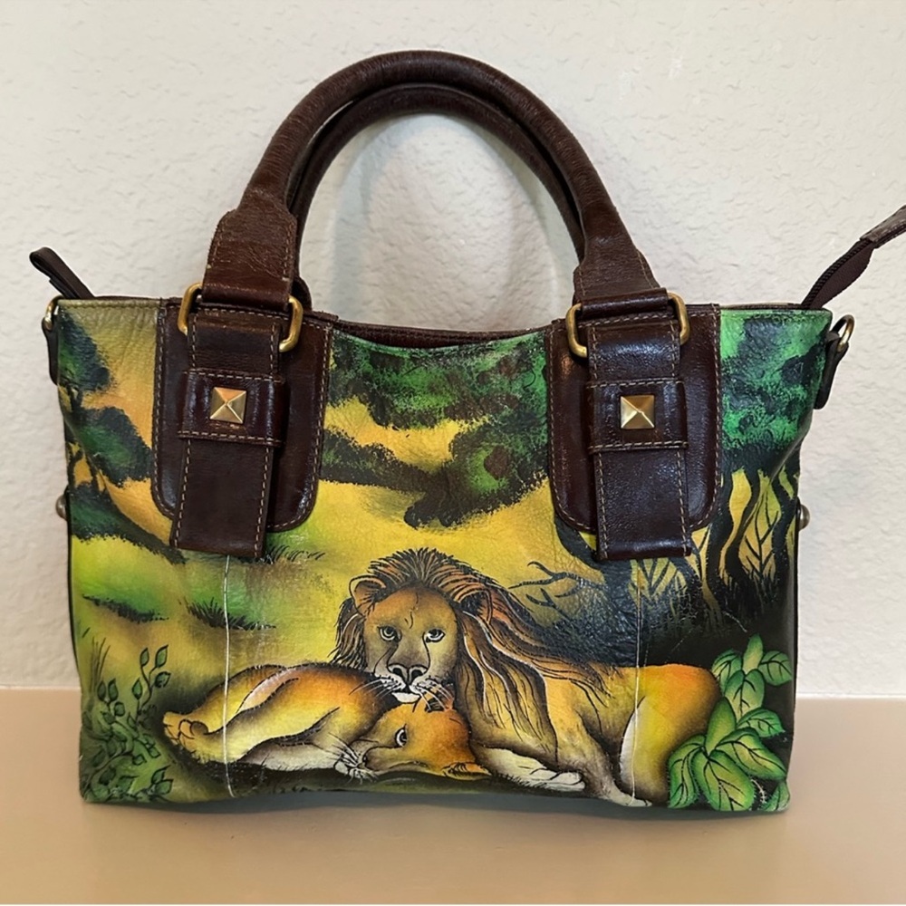 Vintage Sharif Hand painted Lion Leather Bag